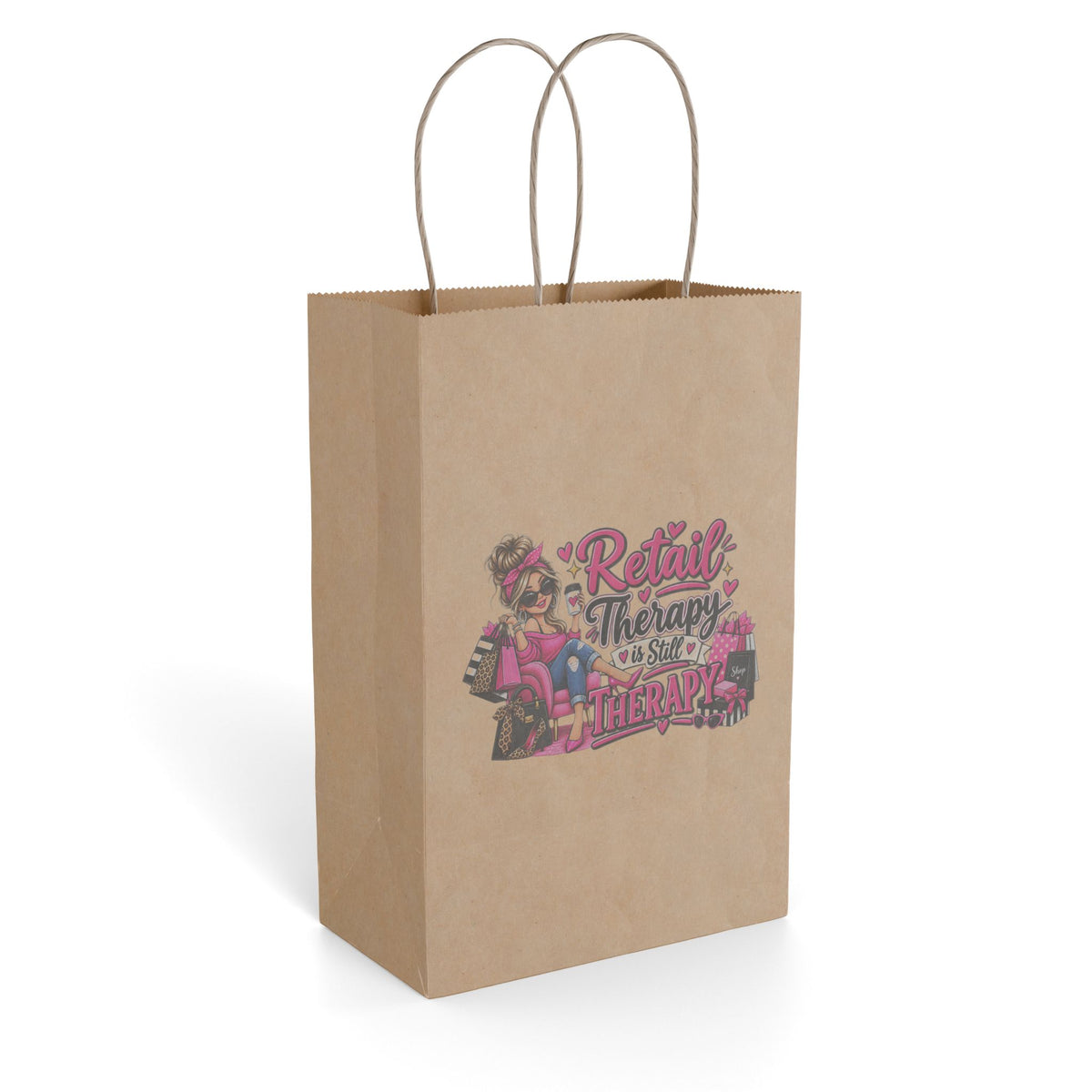 "Retail Therapy is Still Therapy" Gift Bag — 5.5'' x 8.375", Kraft, Paper | The ClawMark Store