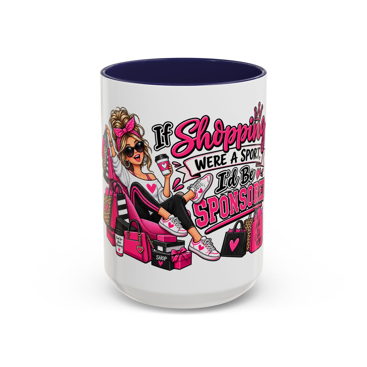 "If Shopping Were a Sport I'd Be Sponsored" Accent Mug — Navy, 15oz | The ClawMark Store