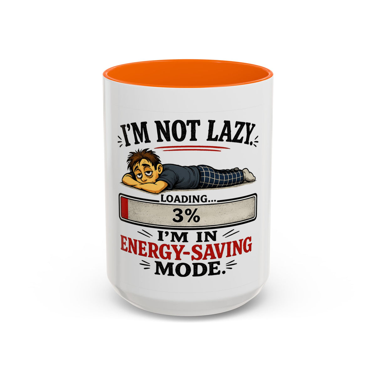 "I'm Not Lazy, I'm in Energy-Saving Mode" Accent Mug — Orange, 15oz | The ClawMark Store
