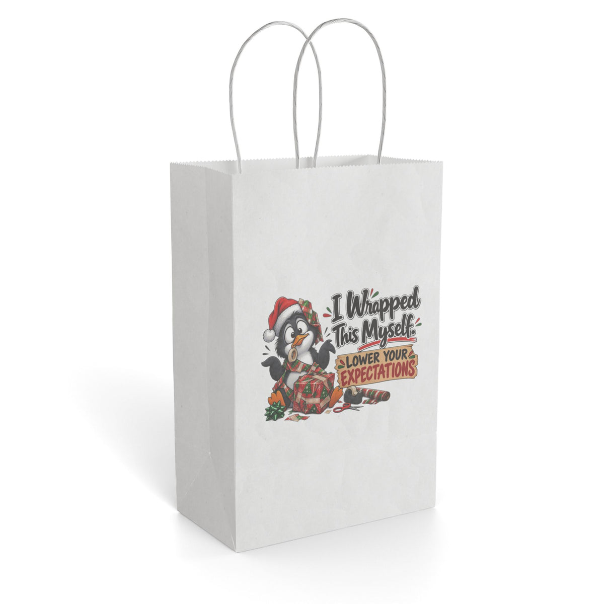 "I Wrapped This Myself, Lower Your Expectations" Gift Bag — 5.5'' x 8.375", White, Paper | The ClawMark Store
