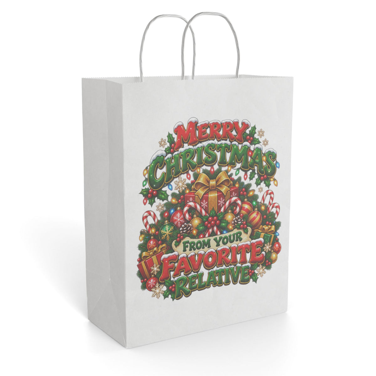 Merry Christmas Gift Bag — "From Your Favorite Relative" Holiday Paper Bag