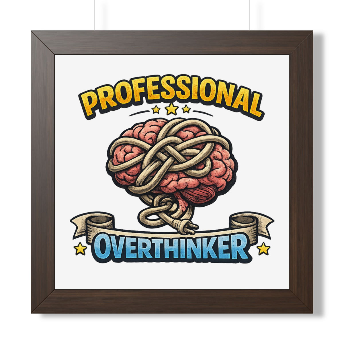 Professional Overthinker Framed Poster — Funny Brain Art Print — Walnut, 16″ x 16″ | The ClawMark Store