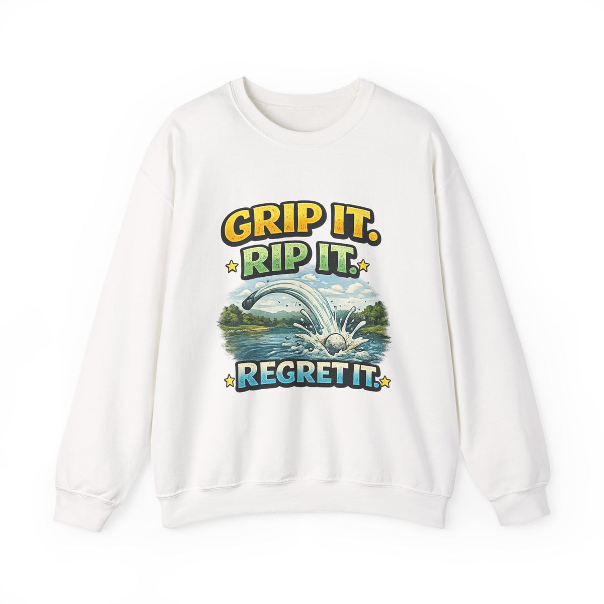 "Grip It, Rip It, Regret It" Fishing Sweatshirt — S, White | The ClawMark Store
