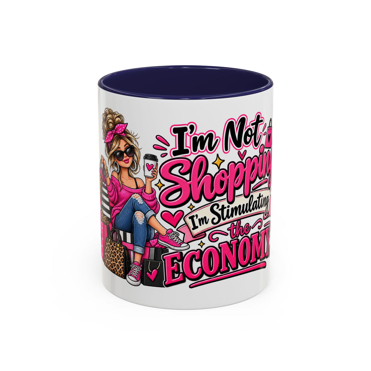 "I'm Not Shopping, I'm Stimulating the Economy" Mug (11oz, 15oz) — Navy, 11oz | The ClawMark Store