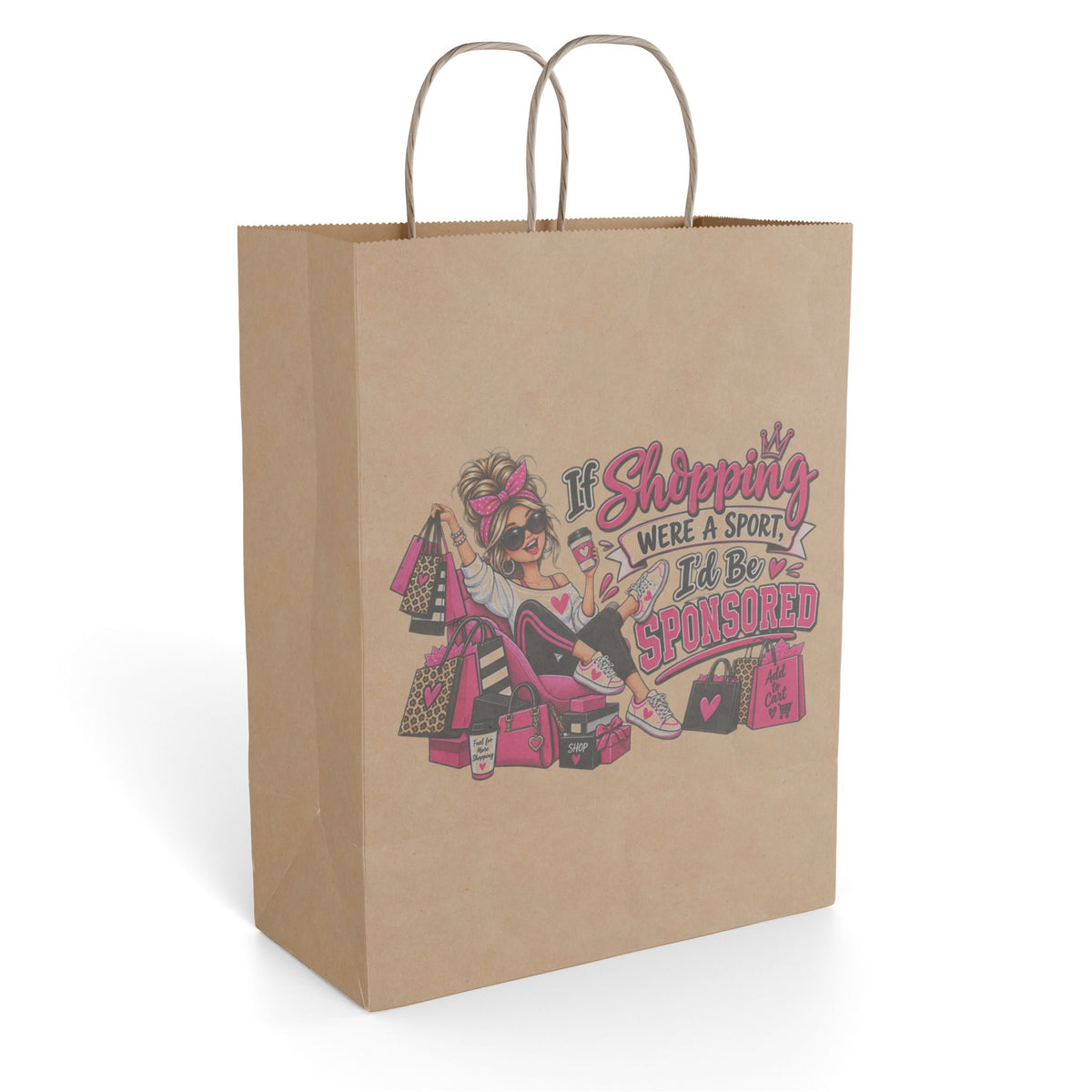 "If Shopping Were a Sport I'd Be Sponsored" Gift Bag — 10'' x 13", Kraft, Paper | The ClawMark Store