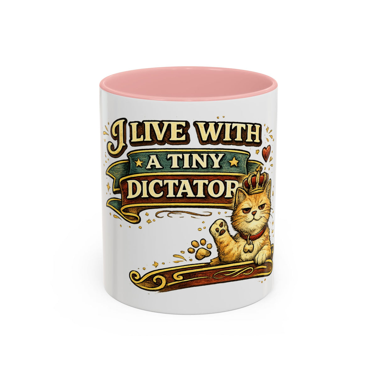 "I Live With A Tiny Dictator" Cat Mug (11oz, 15oz) — Pink, 11oz | The ClawMark Store