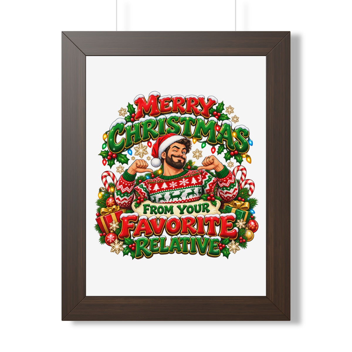 Merry Christmas Framed Poster – “From Your Favorite Relative” Holiday Wall Art - Man