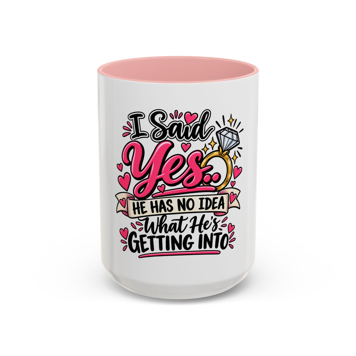 "I Said Yes" Engagement Proposal Mug — Pink, 15oz | The ClawMark Store