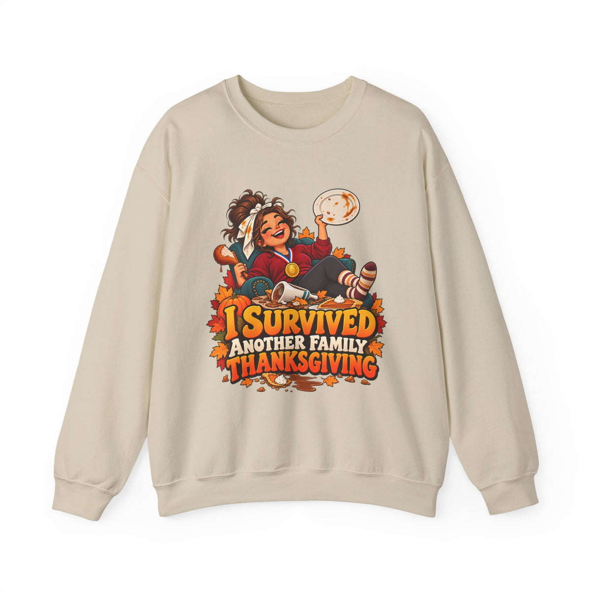 Thanksgiving Sweatshirt — "I Survived Another Family Thanksgiving" Cozy Crewneck