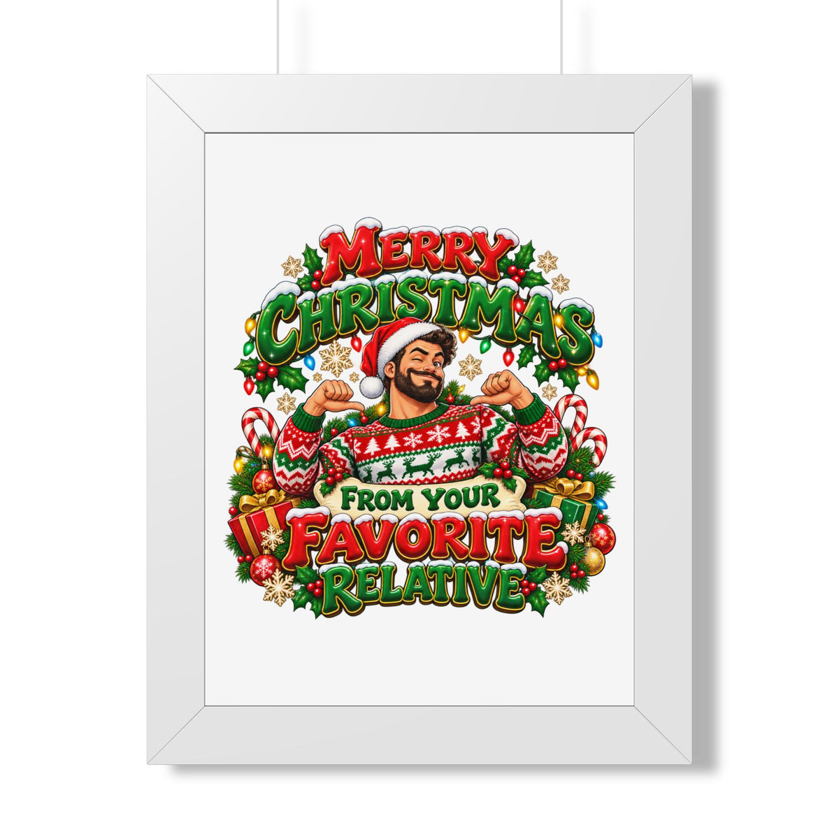 Merry Christmas Framed Poster – “From Your Favorite Relative” Holiday Wall Art - Man