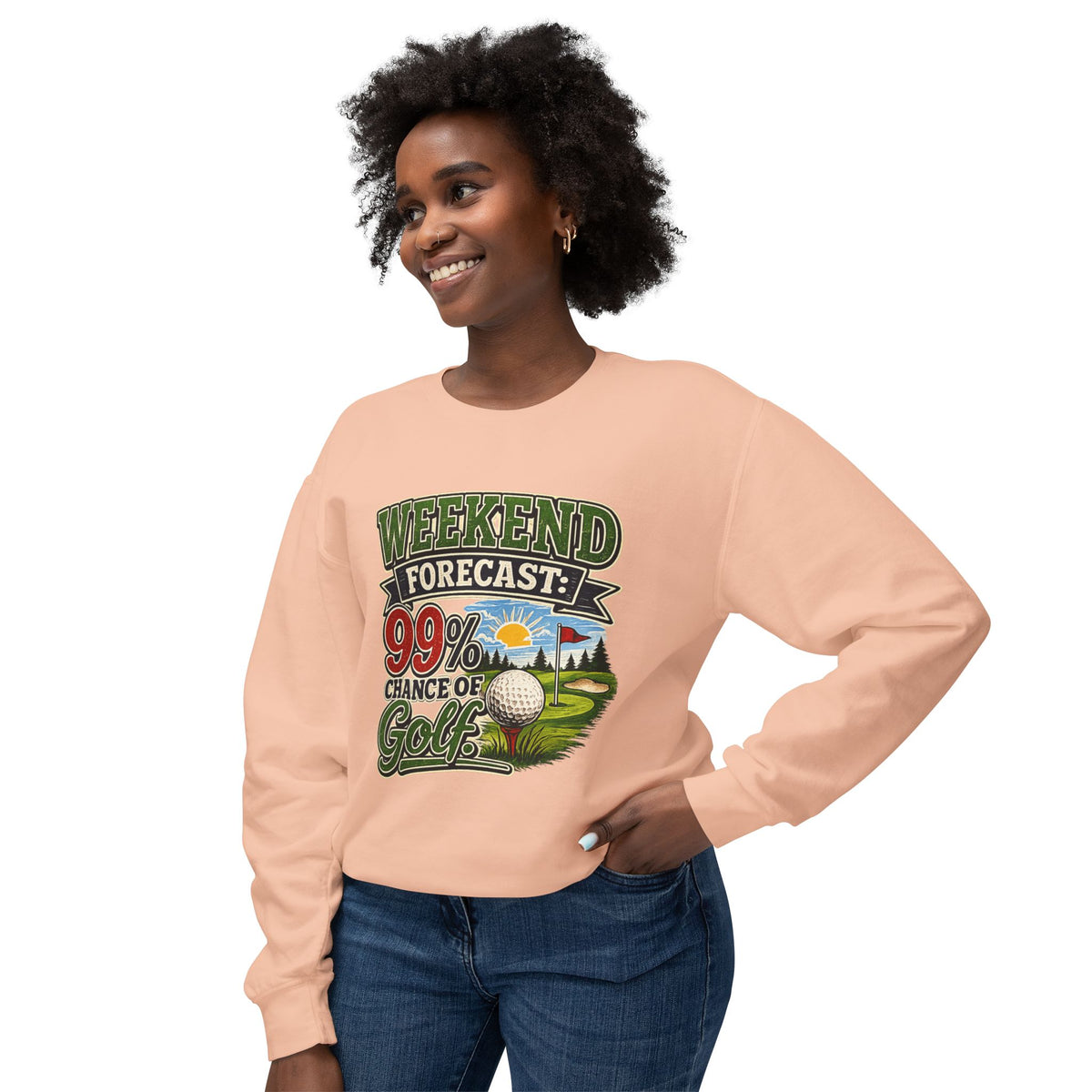 "Weekend Forecast: 99% Chance of Golf" Sweatshirt — product photo 3 | The ClawMark Store