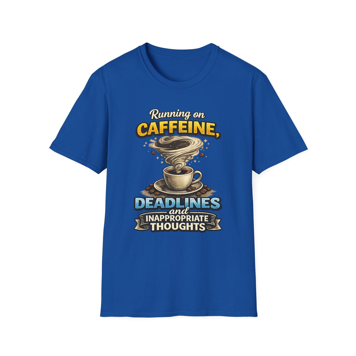 Running on Caffeine — Coffee T-Shirt — S, Royal | The ClawMark Store