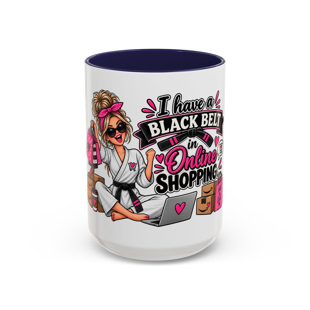 "I Have a Black Belt in Online Shopping" Accent Mug — 15oz, Navy | The ClawMark Store
