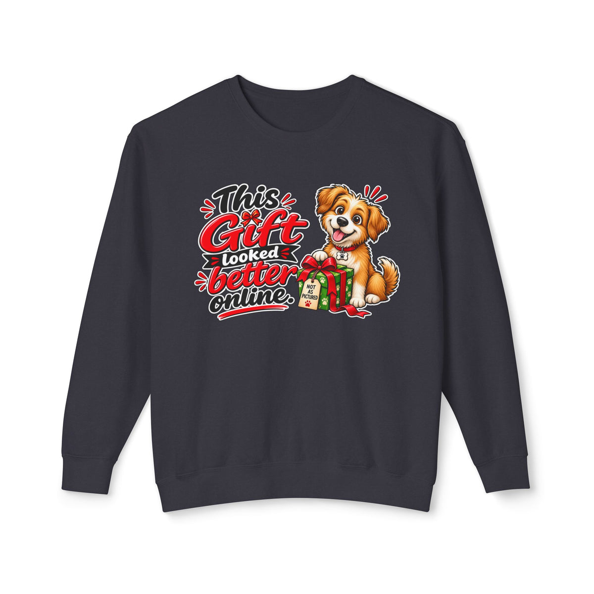 "This Gift Looked Better Online" Christmas Dog Sweatshirt — Black, S | The ClawMark Store