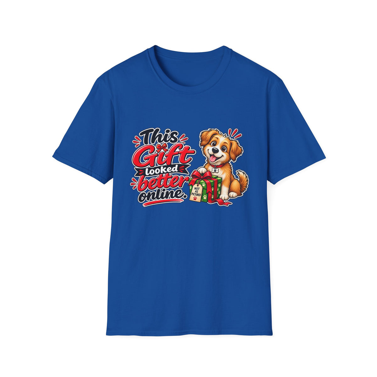 This Gift Looked Better Online — Puppy Holiday T-Shirt — S, Royal | The ClawMark Store