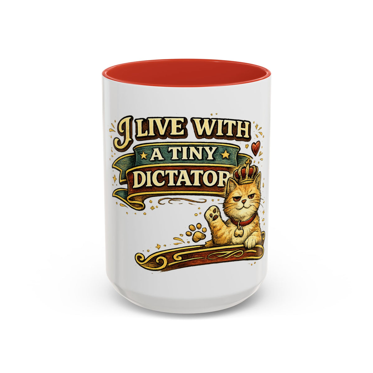 "I Live With A Tiny Dictator" Cat Mug (11oz, 15oz) — Red, 15oz | The ClawMark Store