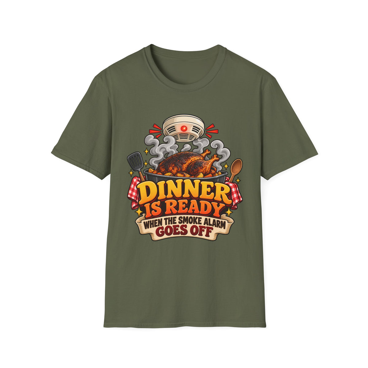Dinner Is Ready T-Shirt — Funny Smoke Alarm Cooking Graphic Tee