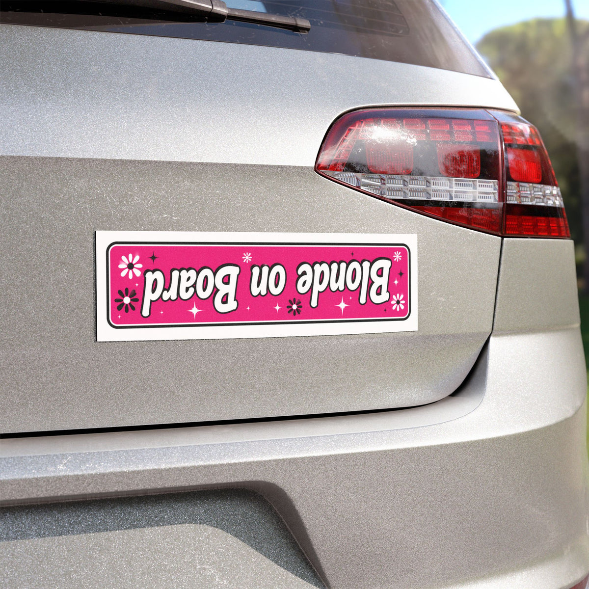 Blonde on Board Car Magnet — Pink Floral Retro Bumper Magnet — 10'' × 3'', Rectangle, 1 pc | The ClawMark Store