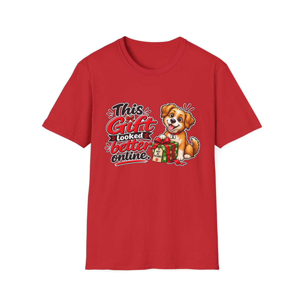 This Gift Looked Better Online — Puppy Holiday T-Shirt — S, Red | The ClawMark Store