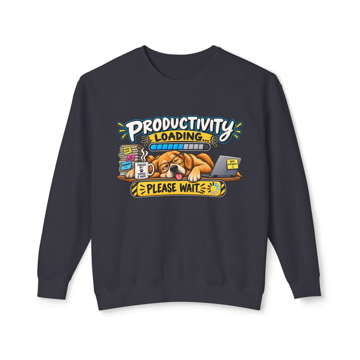 "Productivity Loading... Please Wait" Sweatshirt — Black, S | The ClawMark Store
