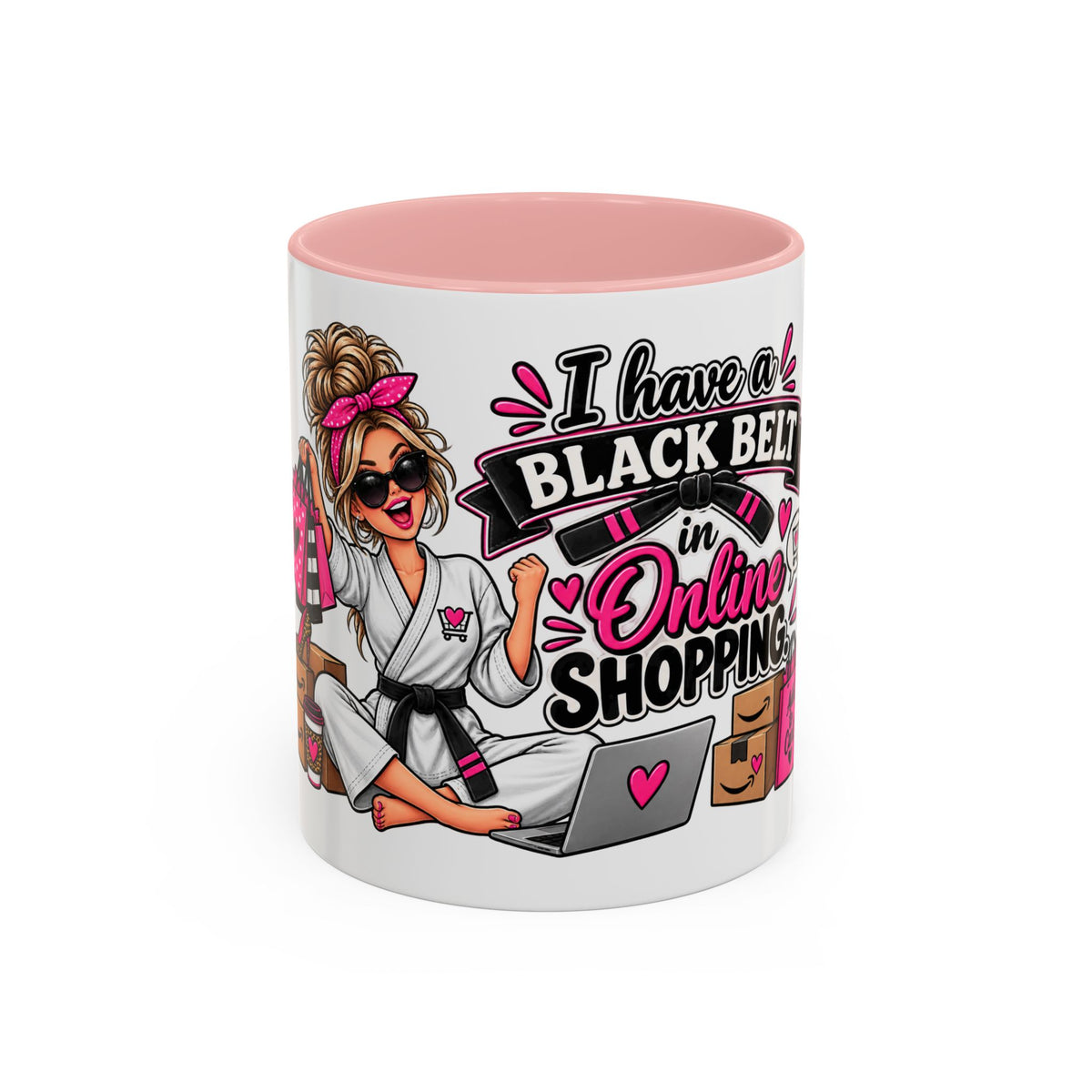 "I Have a Black Belt in Online Shopping" Accent Mug — 11oz, Pink | The ClawMark Store