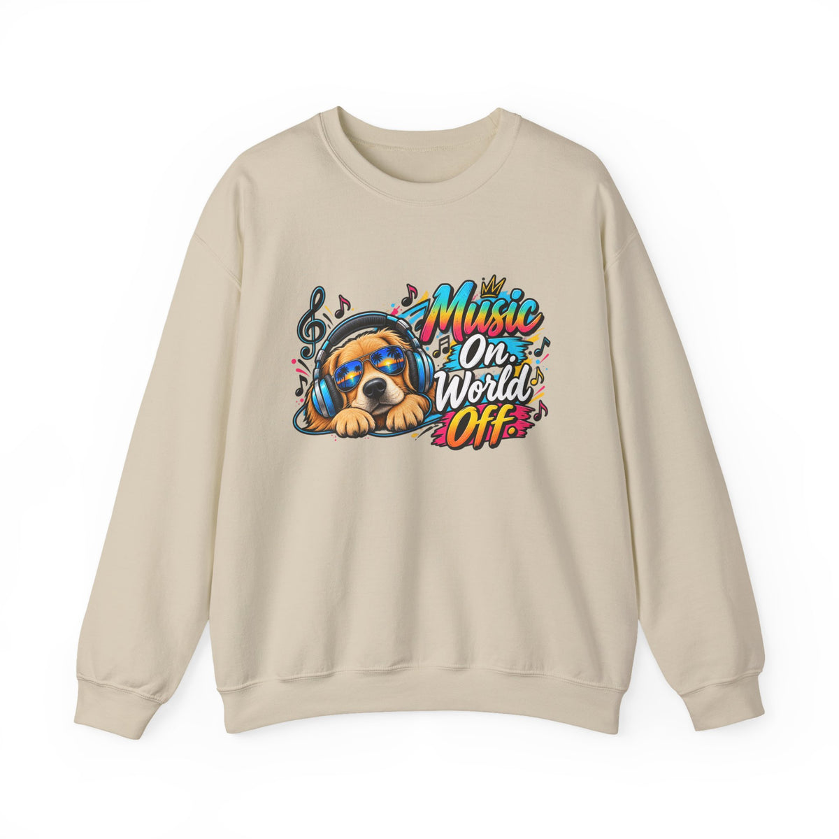 Music On, World Off — Sweatshirt — S, Sand | The ClawMark Store