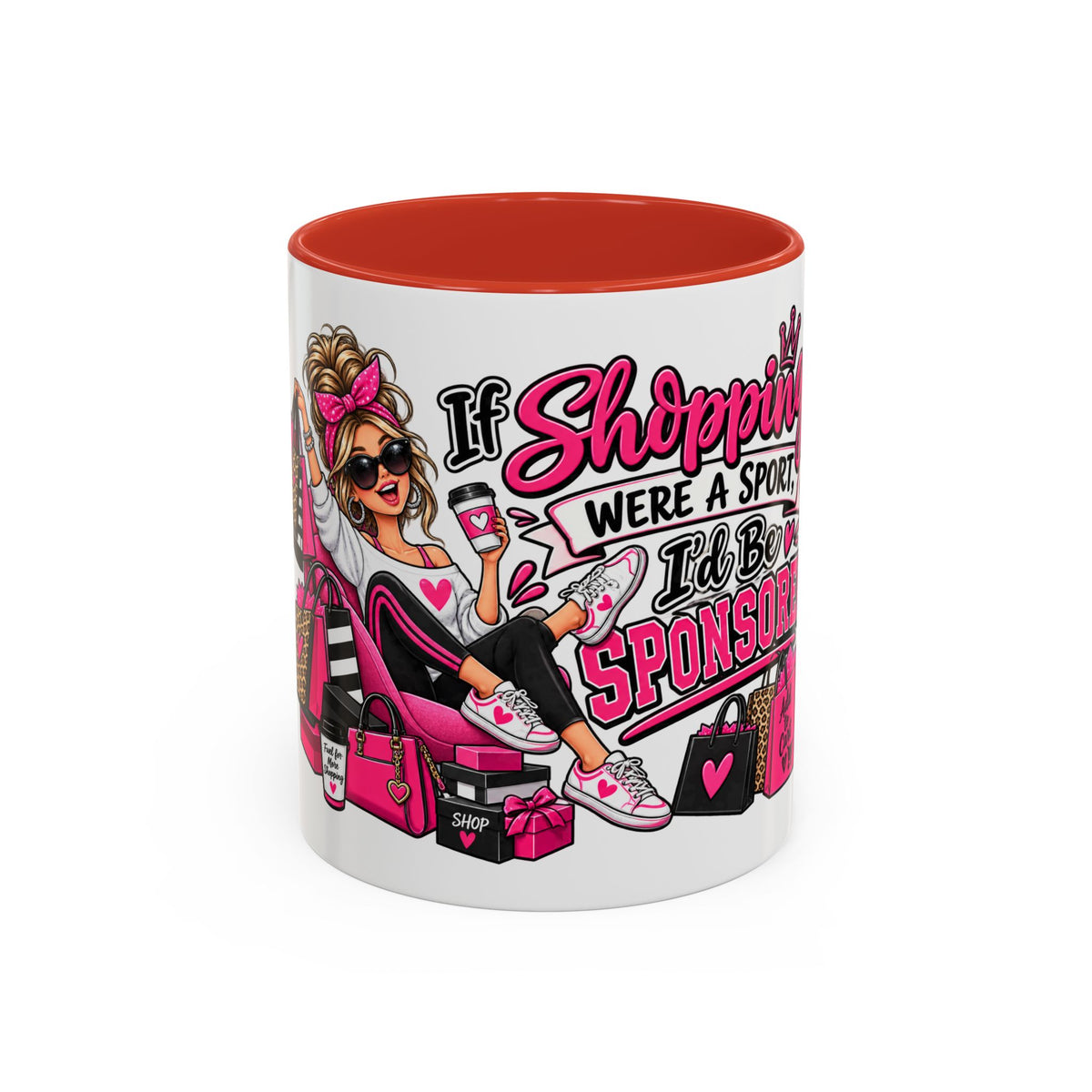 "If Shopping Were a Sport I'd Be Sponsored" Accent Mug — Red, 11oz | The ClawMark Store