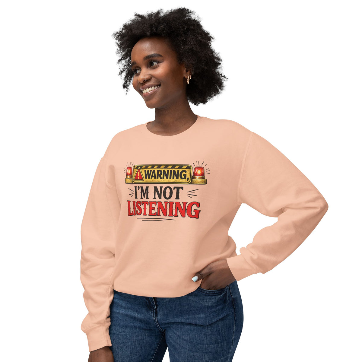 Warning I'm Not Listening Crewneck Sweatshirt — product photo 3 | The ClawMark Store