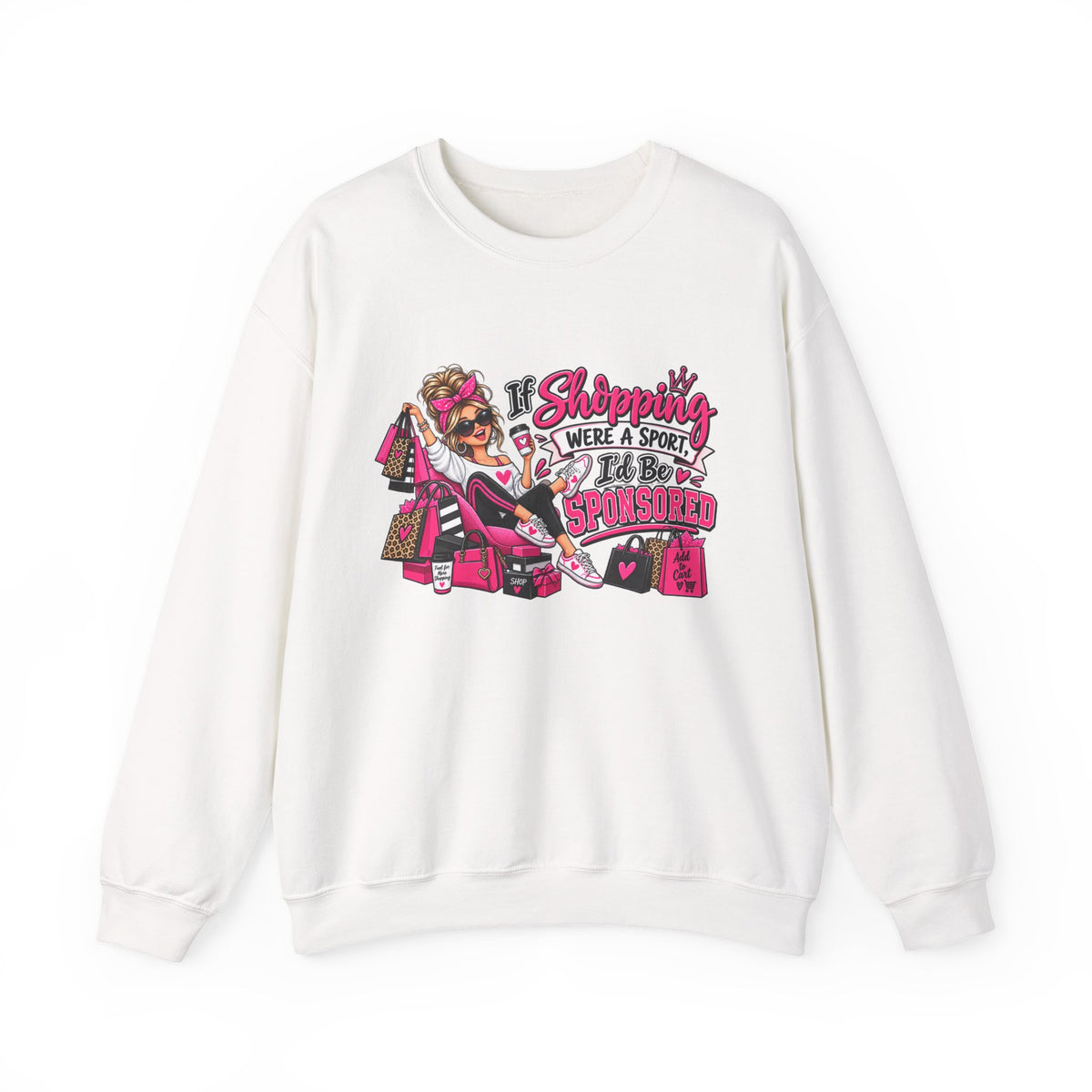"If Shopping Were a Sport I'd Be Sponsored" Sweatshirt — S, White | The ClawMark Store