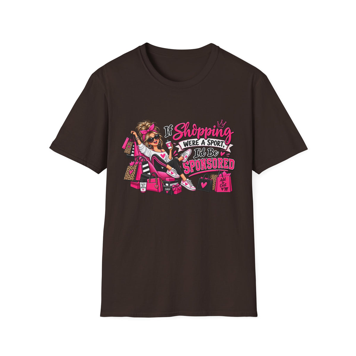 "If Shopping Were a Sport I'd Be Sponsored" T-Shirt — M, Dark Chocolate | The ClawMark Store
