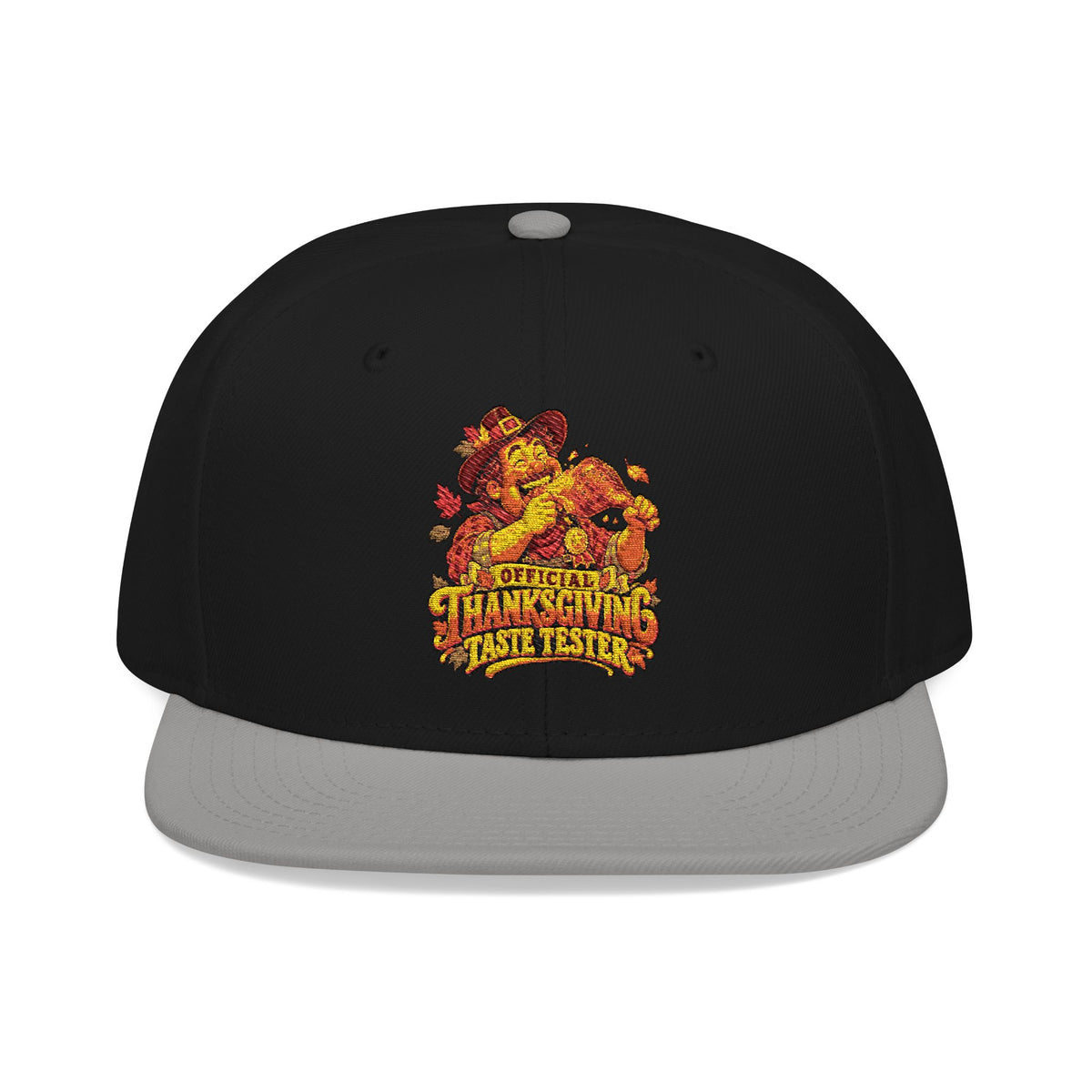 Flame Patch Snapback Hat — Embroidered Fiery Logo Flat Brim Cap