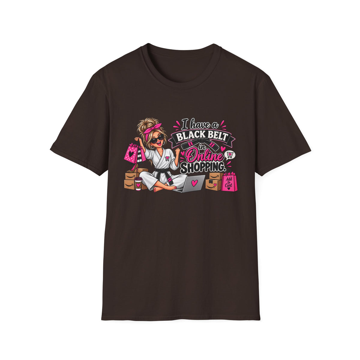 "I Have a Black Belt in Online Shopping" T-Shirt — S, Dark Chocolate | The ClawMark Store