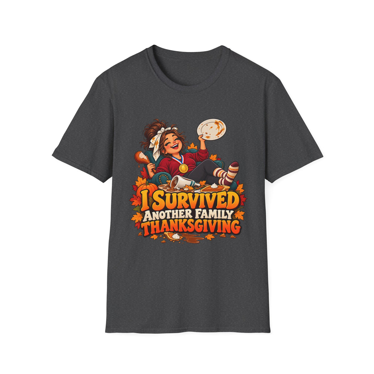 Thanksgiving T-Shirt — “I Survived Another Family Thanksgiving” Funny Holiday Tee