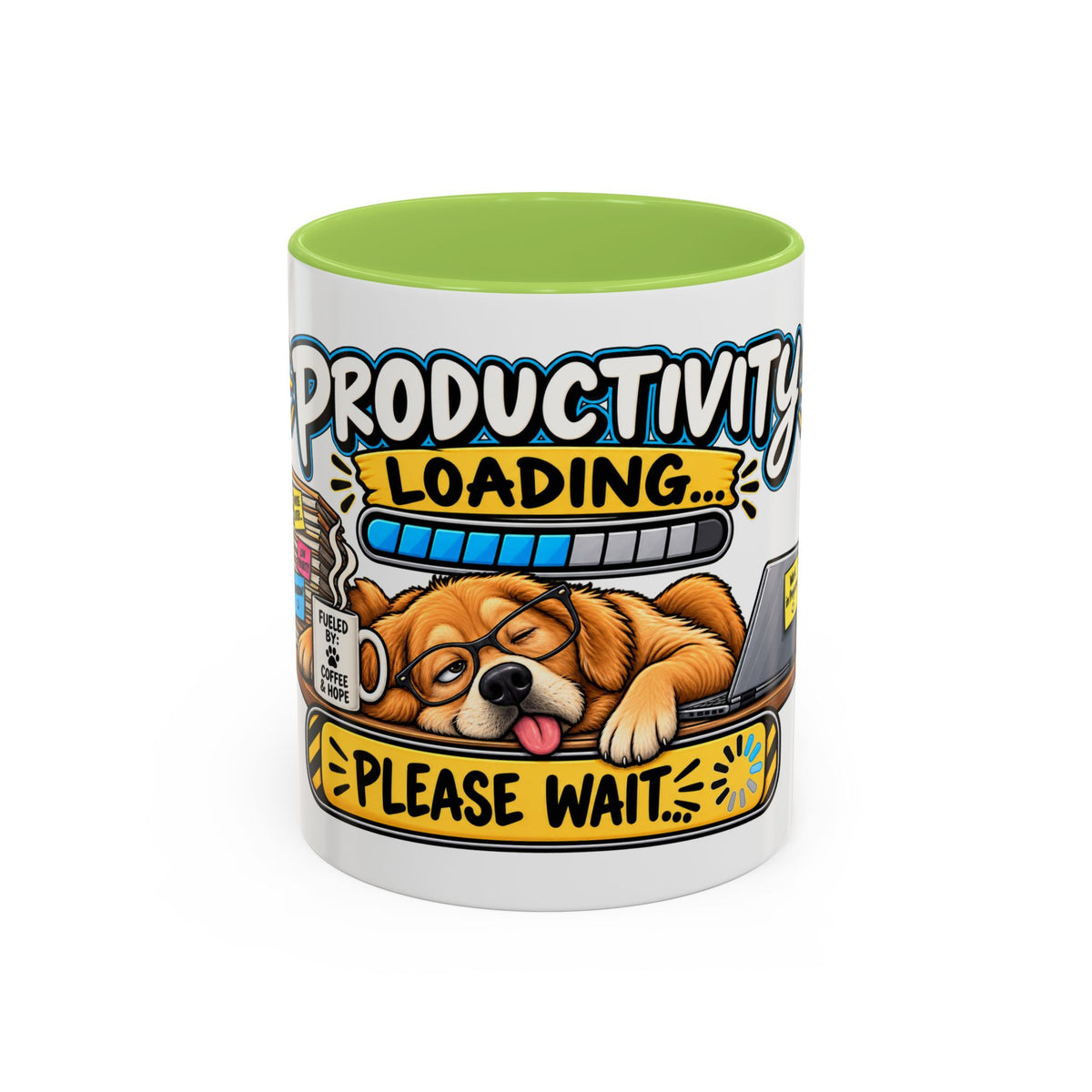 "Productivity Loading... Please Wait" Office Mug (11oz, 15oz) — Light Green, 11oz | The ClawMark Store