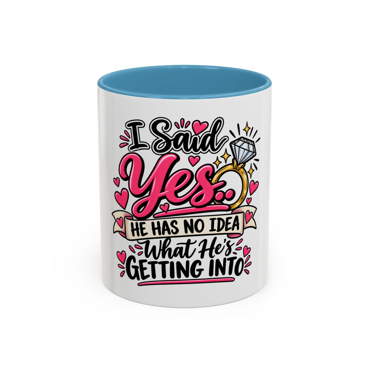 "I Said Yes" Engagement Proposal Mug — Light Blue, 11oz | The ClawMark Store