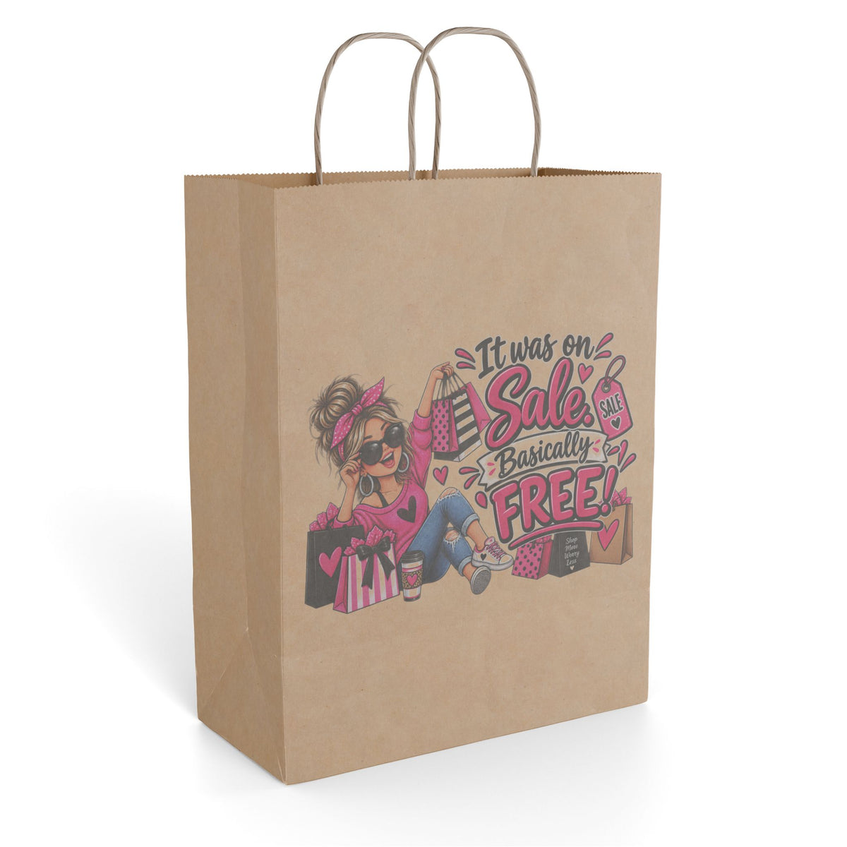"It Was On Sale Basically Free" — Paper Gift Bag — 10'' x 13", Kraft, Paper | The ClawMark Store
