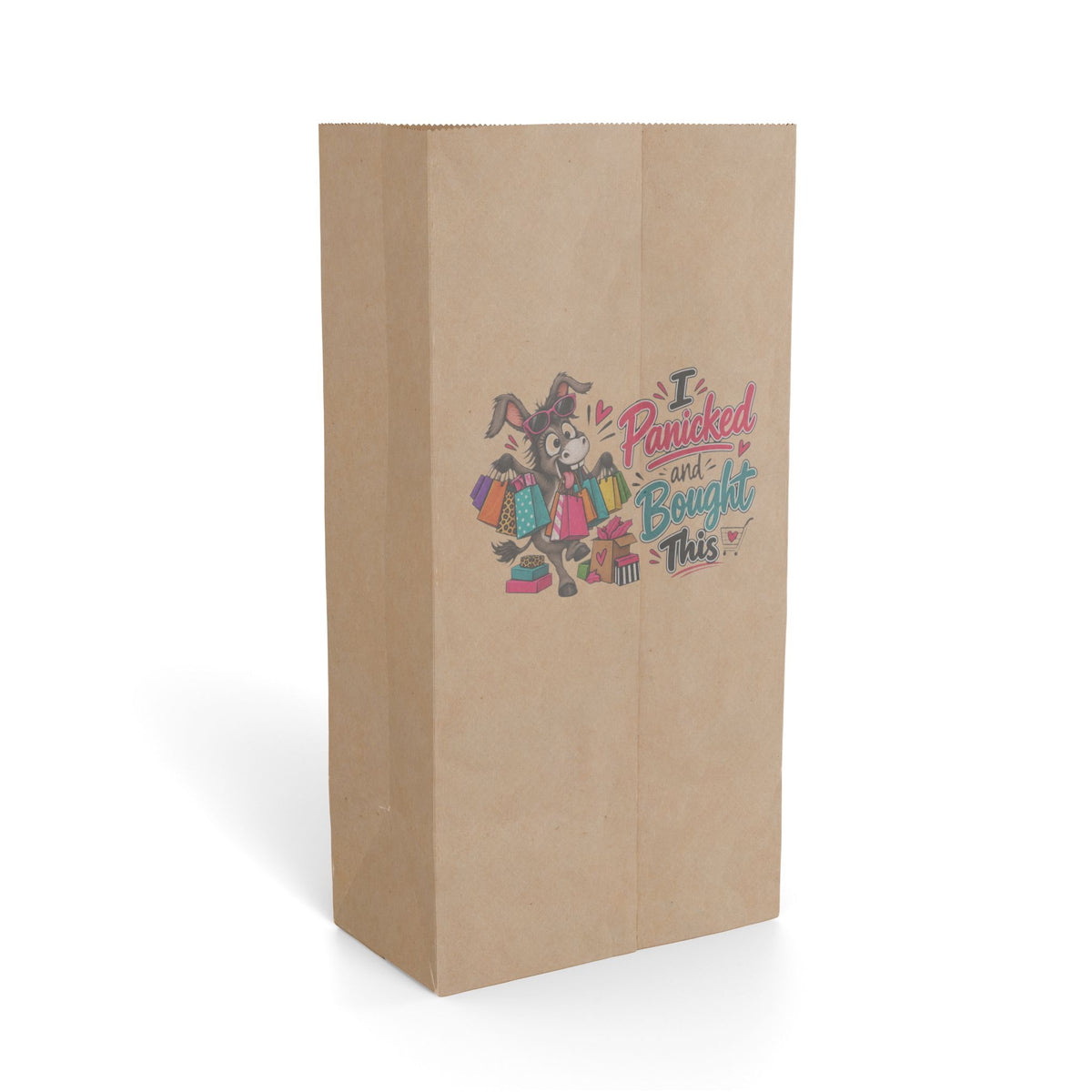 "I Panicked and Bought This" Paper Gift Bag — 6.25'' x 12.5", Kraft, Paper | The ClawMark Store