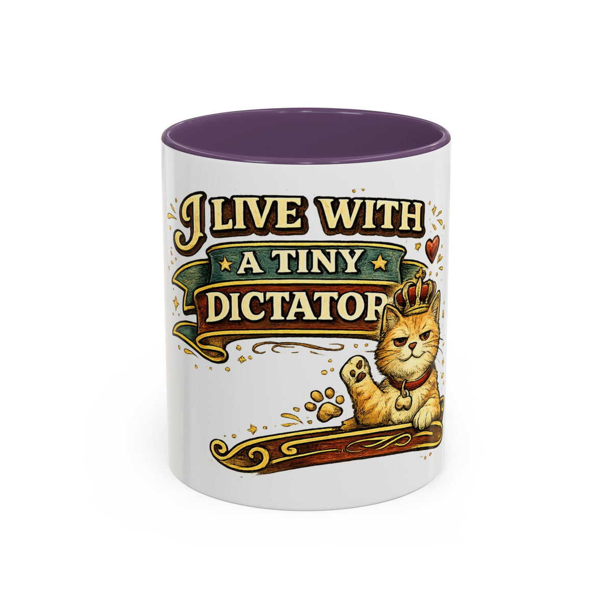 "I Live With A Tiny Dictator" Cat Mug (11oz, 15oz) — Purple, 11oz | The ClawMark Store