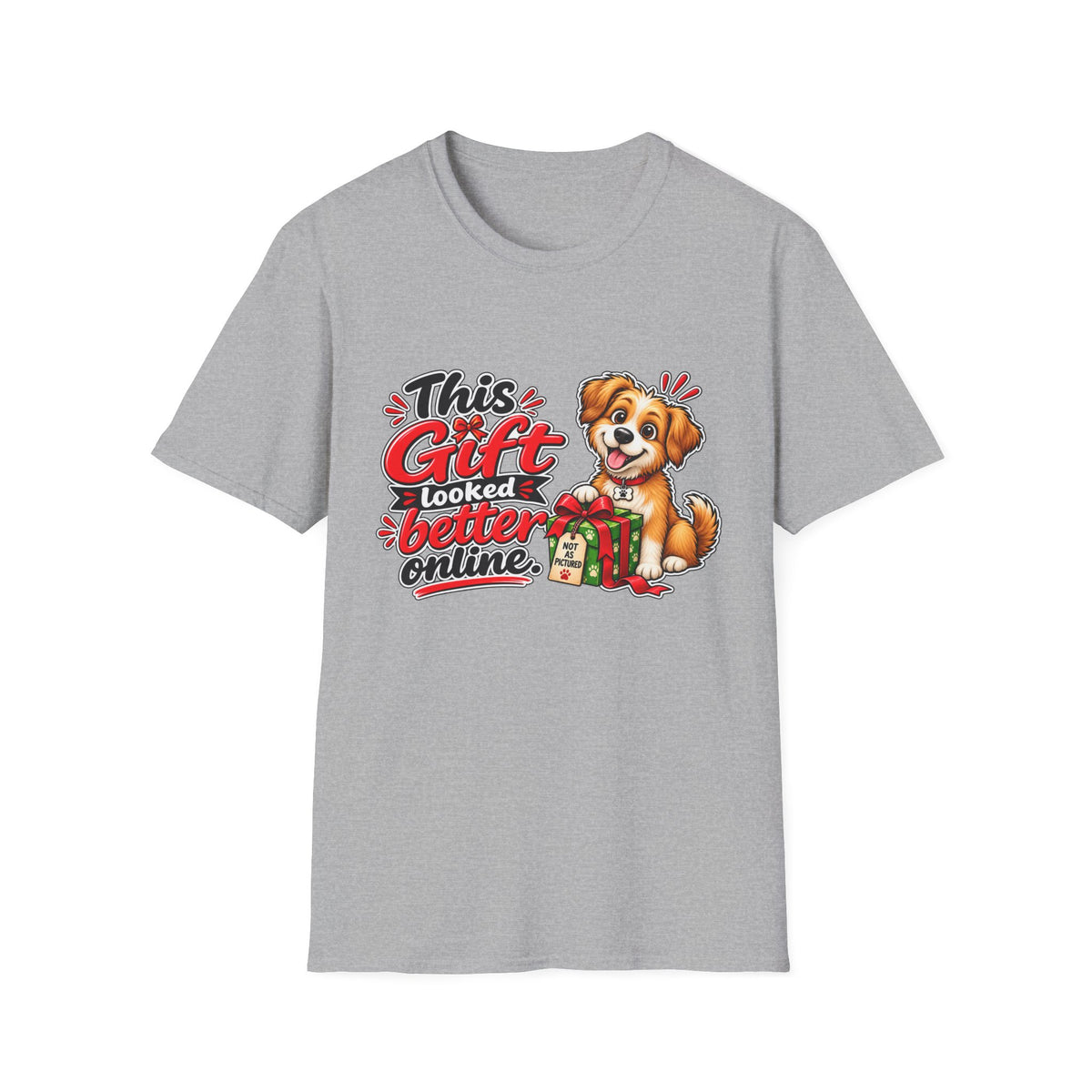 This Gift Looked Better Online — Puppy Holiday T-Shirt — S, Sport Grey | The ClawMark Store