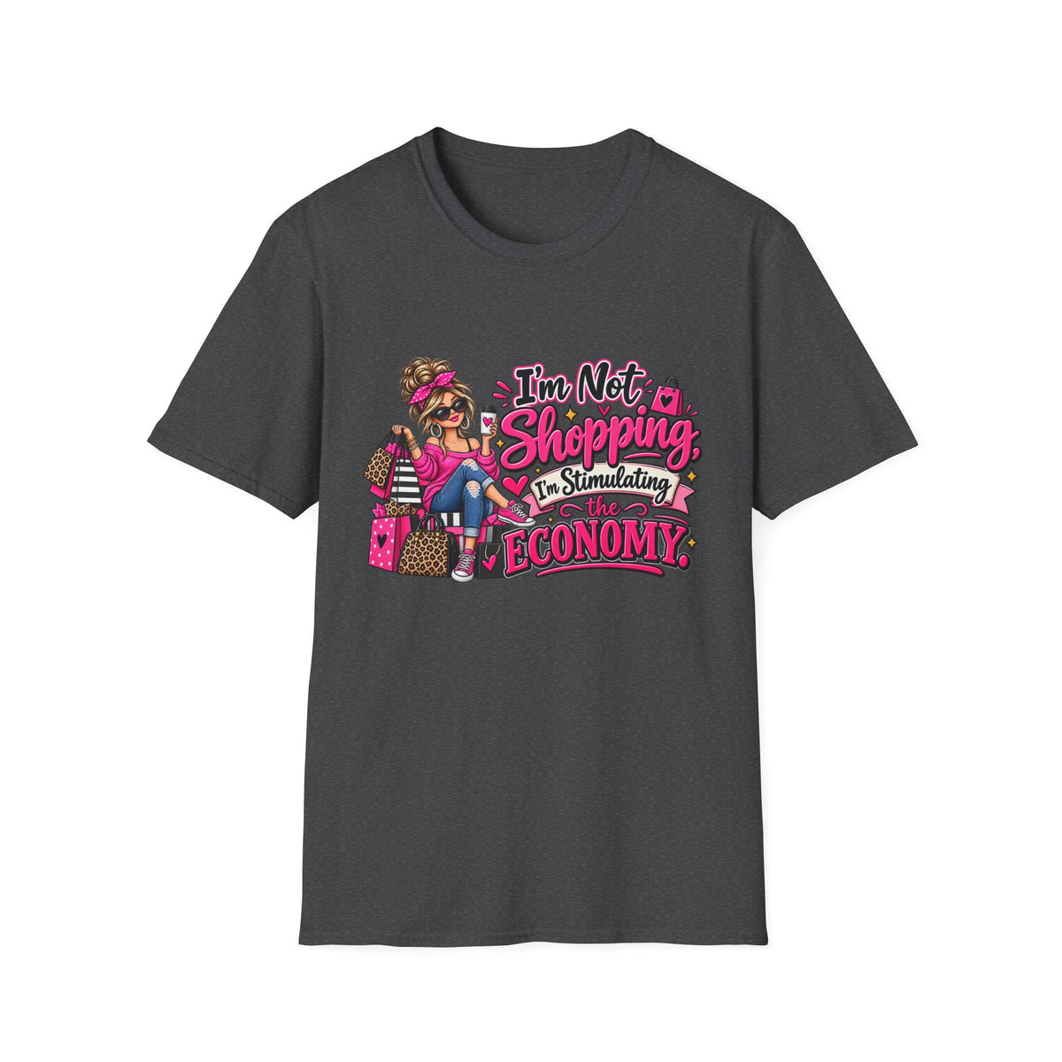 I'm Not Shopping, I'm Stimulating the Economy — T-Shirt — S, Dark Heather | The ClawMark Store