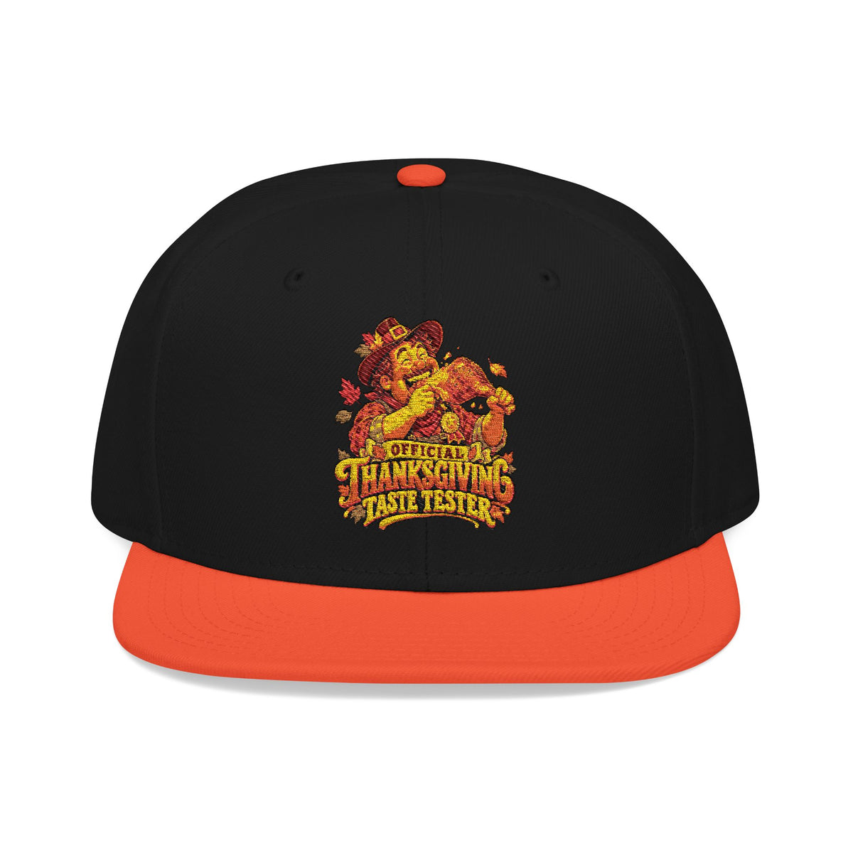 Flame Patch Snapback Hat — Embroidered Fiery Logo Flat Brim Cap