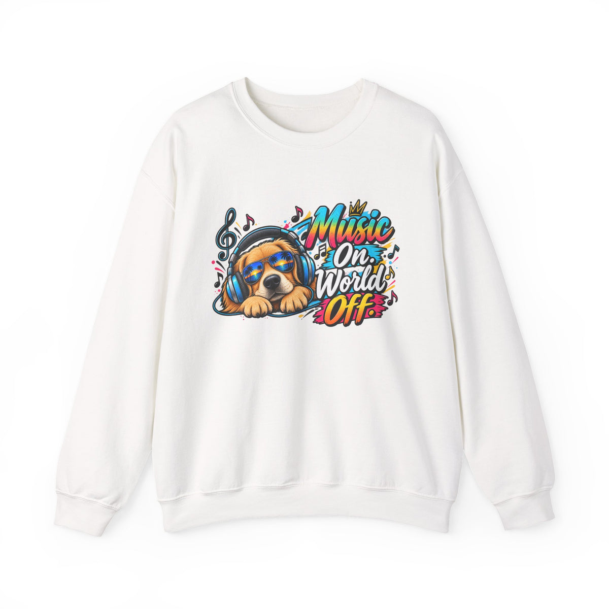 Music On, World Off — Sweatshirt — S, White | The ClawMark Store
