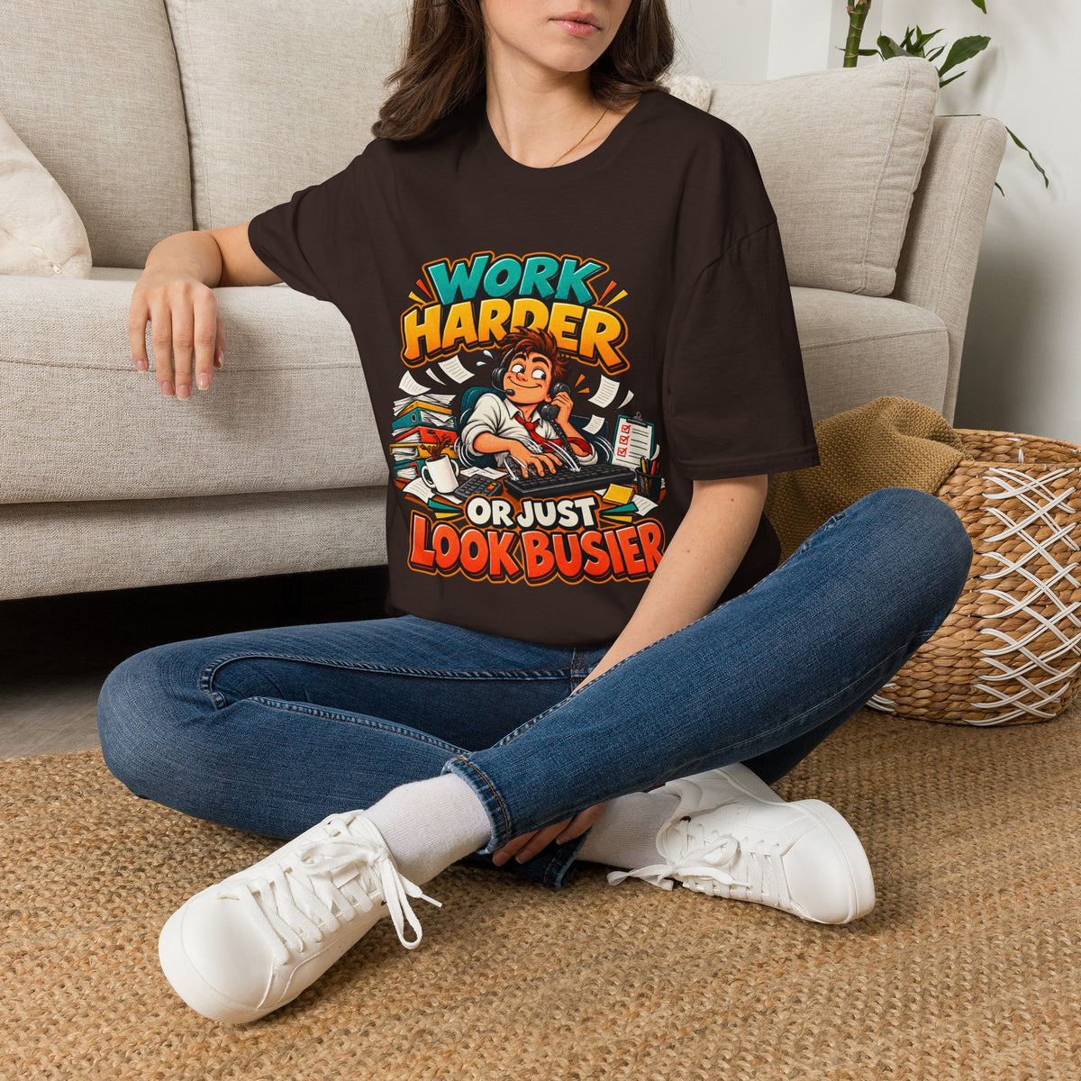 Work Harder Or Just Look Busier T-Shirt – Funny Office Humor Tee