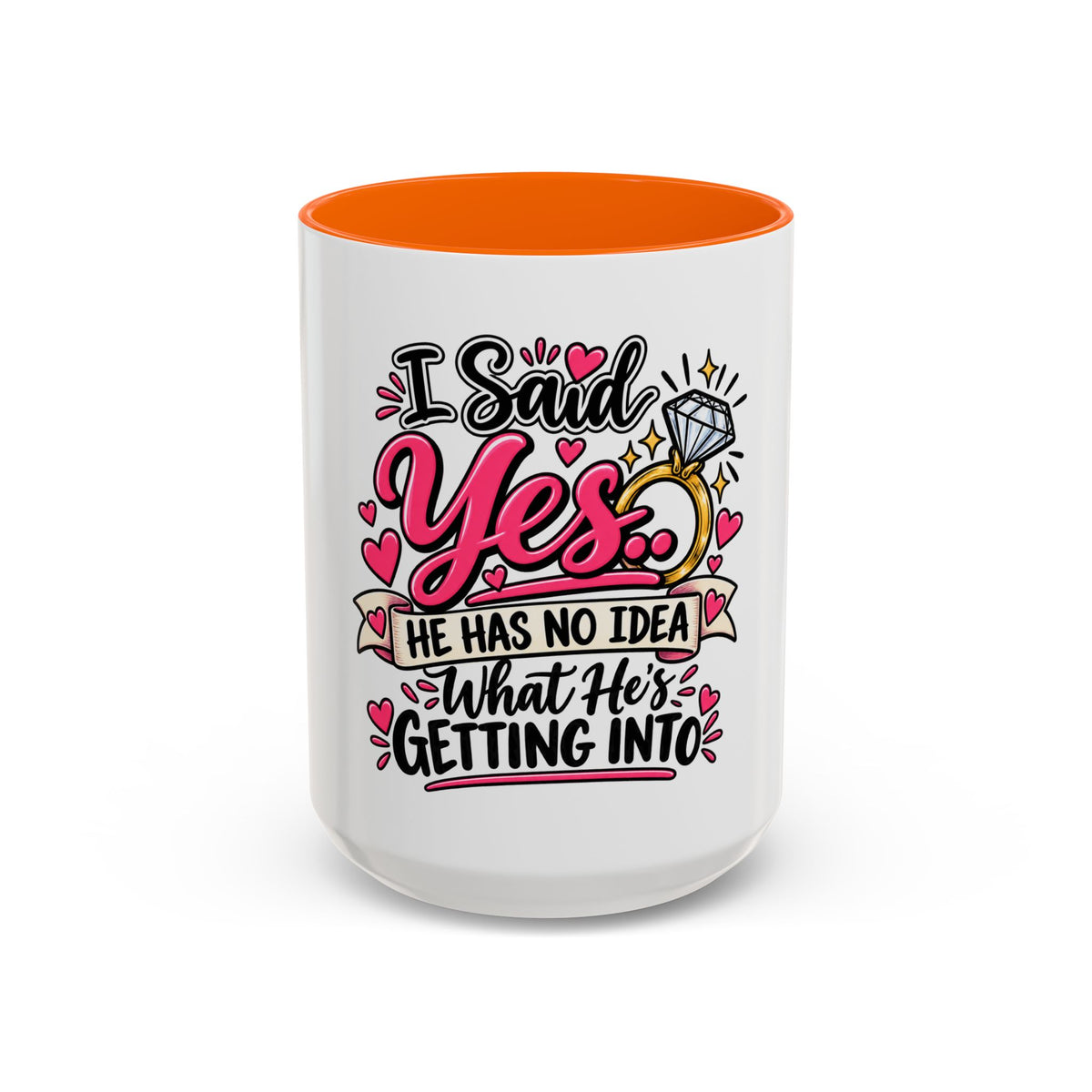 "I Said Yes" Engagement Proposal Mug — Orange, 15oz | The ClawMark Store