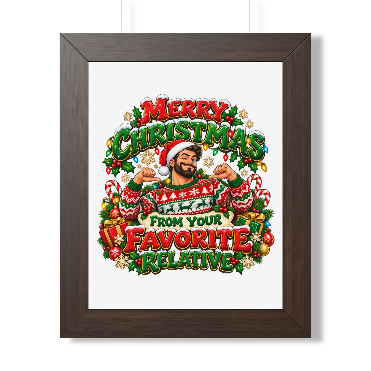 Merry Christmas Framed Poster – “From Your Favorite Relative” Holiday Wall Art - Man