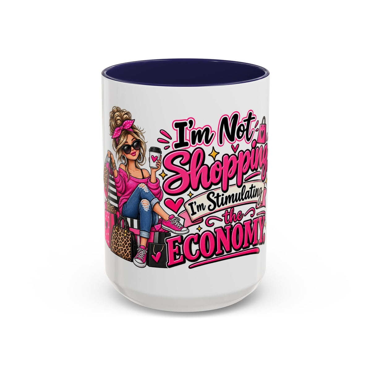"I'm Not Shopping, I'm Stimulating the Economy" Mug (11oz, 15oz) — Navy, 15oz | The ClawMark Store