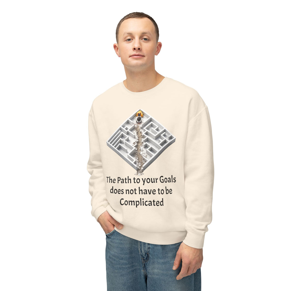 "The Path to Your Goals Does Not Have to Be Complicated" Sweatshirt — Ivory, S | The ClawMark Store