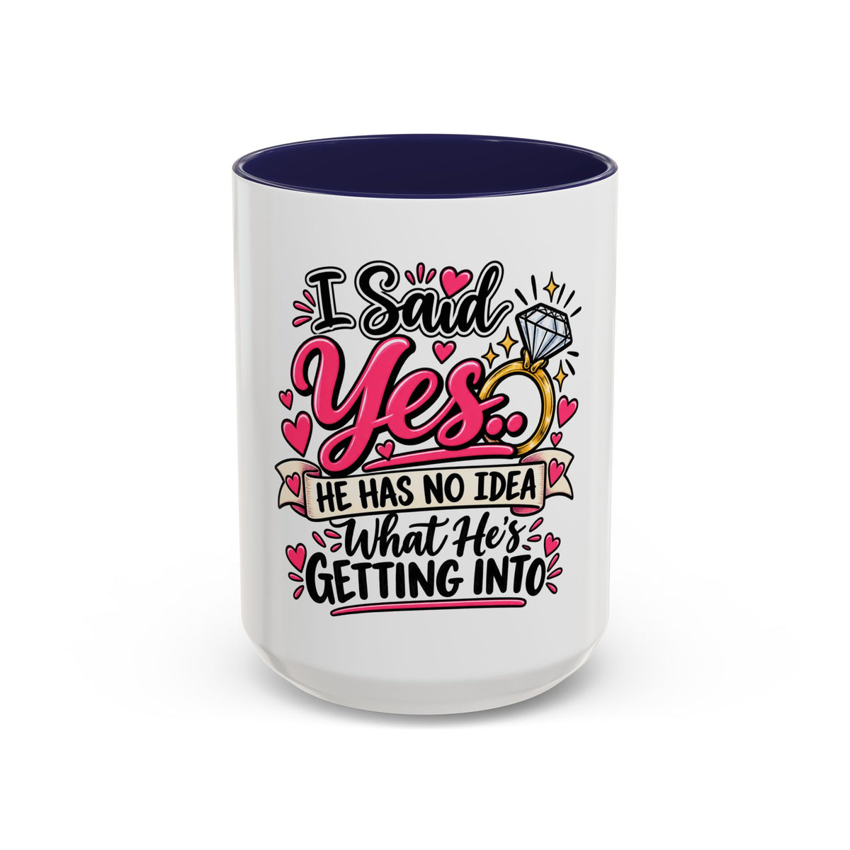 "I Said Yes" Engagement Proposal Mug — Navy, 15oz | The ClawMark Store