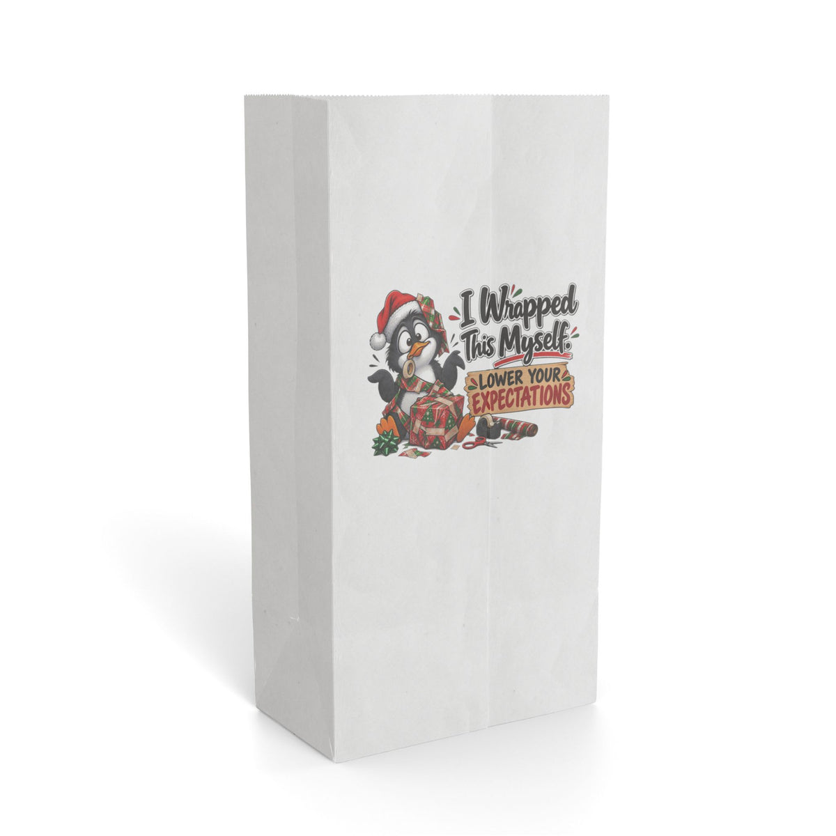 "I Wrapped This Myself, Lower Your Expectations" Gift Bag — 6.25'' x 12.5", White, Paper | The ClawMark Store