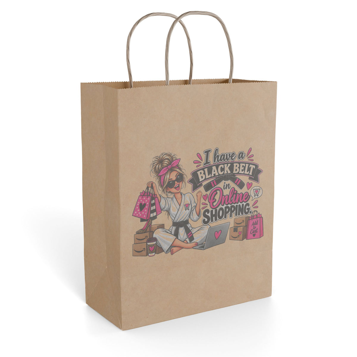 "I Have a Black Belt in Online Shopping" Gift Bag — 8'' x 10.25", Kraft, Paper | The ClawMark Store